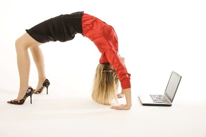 urdhva dhanurasana high heels laptop